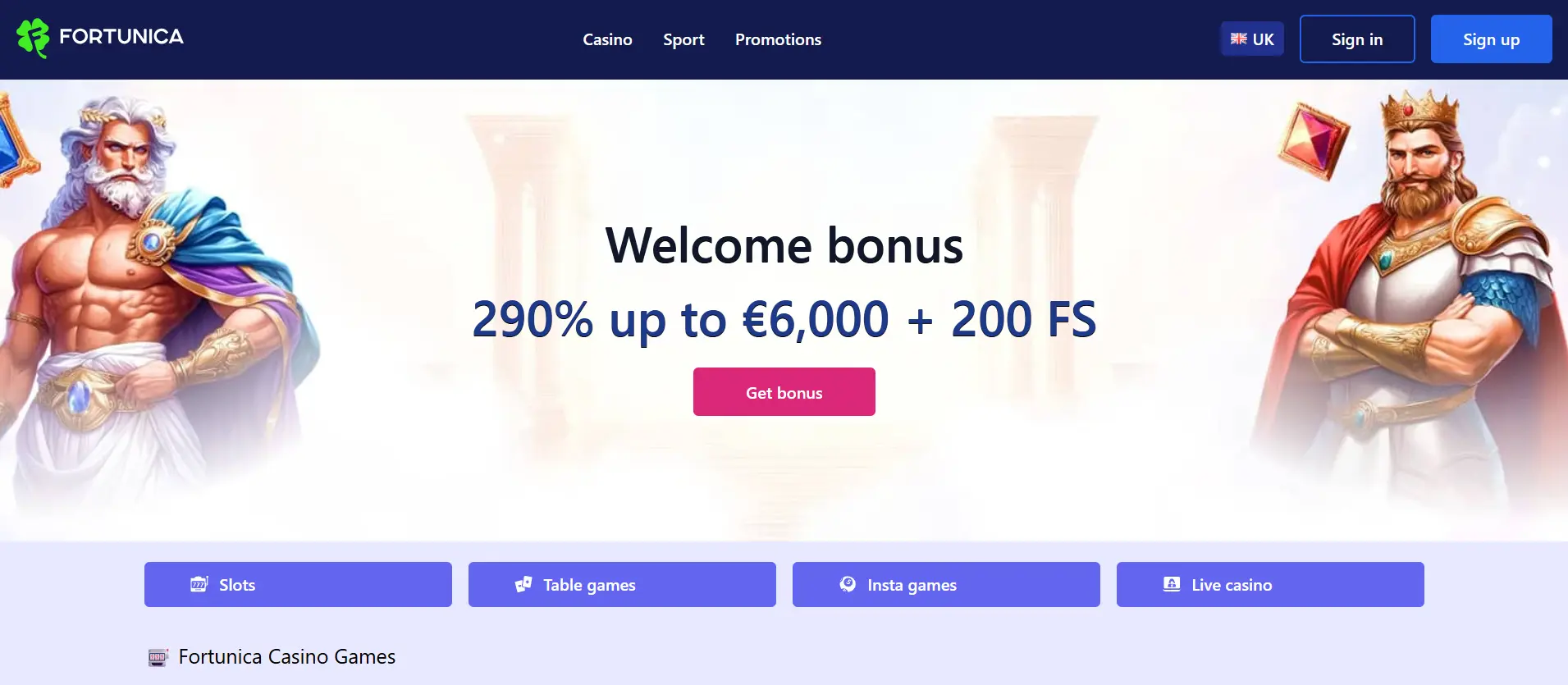 Fortunica Casino mājaslapa